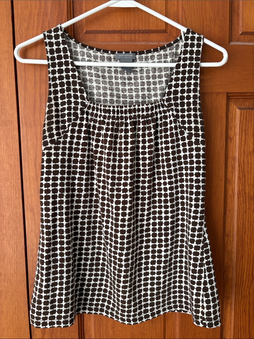 Ann Taylor Brown and White Geometric Sleeveless Camisole